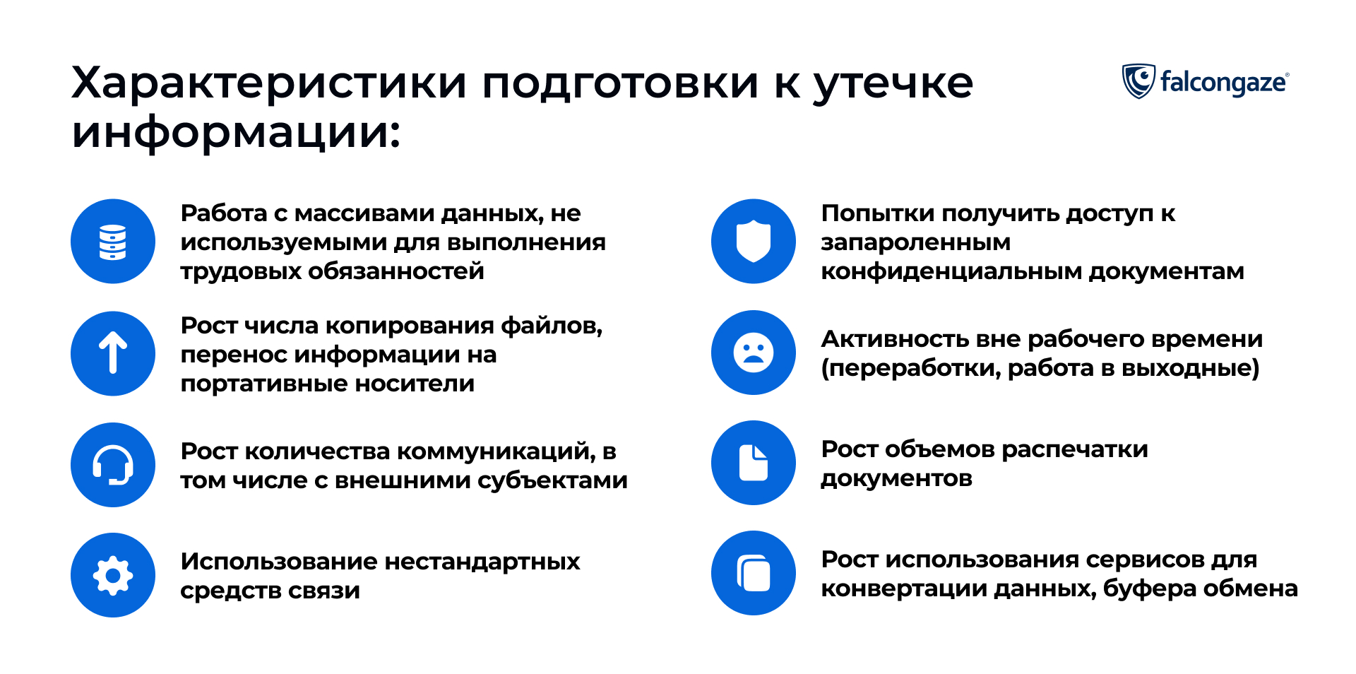Характеристики подготовки к утечке информации